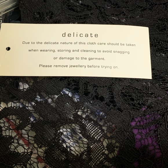 NWT Black Lace 4 Pencil French Connection LBD Lined Purple Acai 3/4 Slv Dress - Picture 13 of 14